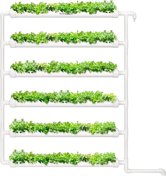 VIVOSUN Hydroponic Grow Kit, 54 Plant Sites 6 Food-Grade PVC-U Pipes Hydroponics Planting System with Water Pump, Pump Timer, Nest Basket and Sponge for Leafy Vegetable