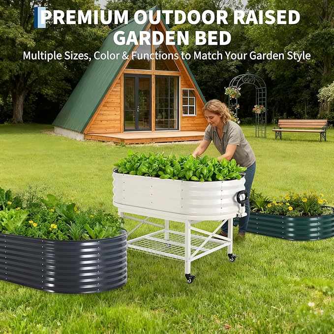 Galvanized Raised Garden Bed Kit with Cover Heavy-Duty Modular Metal Planter Raised Beds for Vegetables with Tool-Assisted Simple Assembly, Reinforced Panels & Optimal Drainage