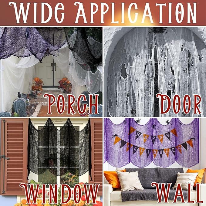 ZeeDix 12 Pack Halloween Creepy Cloth 30 x 75 Inch Halloween Decoration Spooky Scary Gauze Cloth Creepy Cheesecloth for Party Supplies Outdoor Yard Home Wall Doorways(3colors)