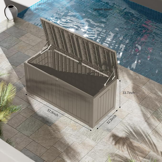 270 Gallon Lockable Resin Outdoor Storage Box, Waterproof & Weather Resistant Deck Box for Patio Cushion, Garden Tools & Pool Accessories, Grey