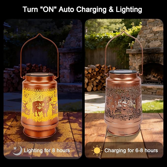 Highland Cow Solar Lanterns - Highland Cow Gift for Women Mom Grandma Sister Birthday Christmas Mother's Day Housewarming, Scottish Cow Hanging Solar Lights Outdorr Waterproof for Garden Yard