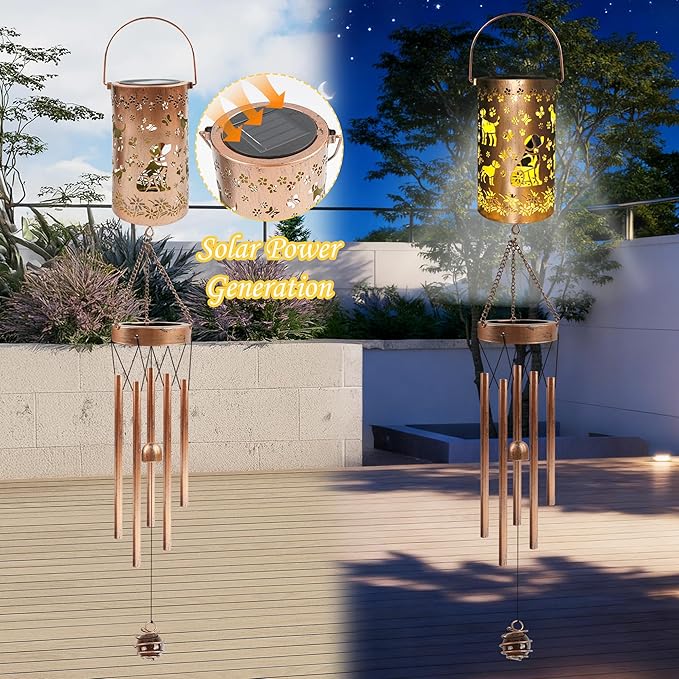 Labrador Solar Wind Chimes for Outside, Labrador Retriever Gifts Solar Lantern Wind Chimes, Garden Decorative Hanging Lights for Patio Porch Yard Lawn Decor