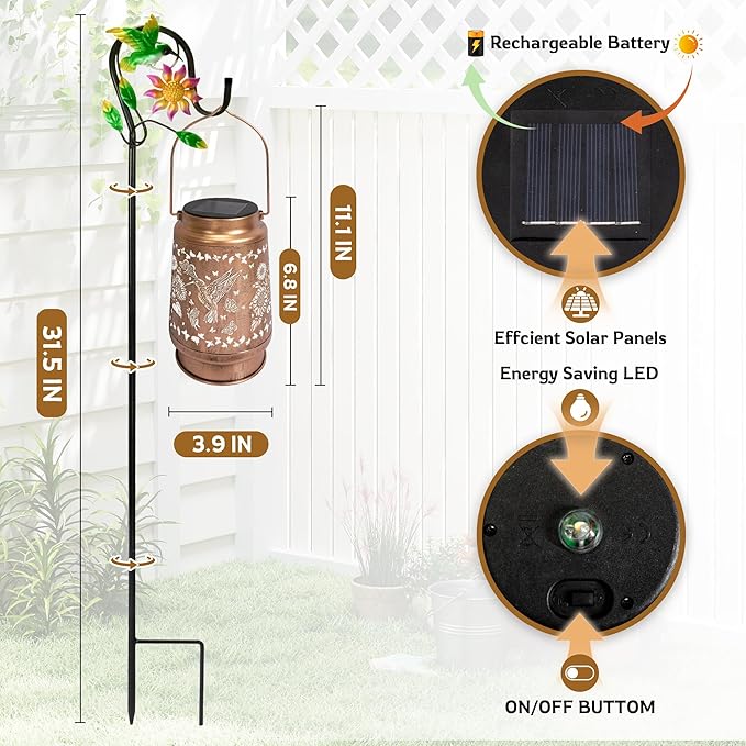 Hummingbird Solar Lanterns Outdoor with Shepherd Hook,Hangling Solar Lights Waterproof Sunflower Garden Decor for Yard Porch Lawn Patio Pathway, Birthday Gifts for Women Mom Grandma Sister Friend