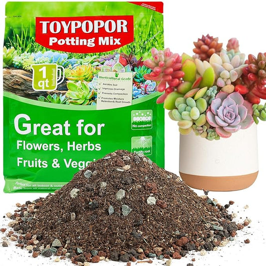 TOYPOPOR Succulent Soil, Cactus Potting Mix 1.25 Pounds/1 Quart, High Drainage, Pre-Mixed Ready to Use for All Succulent Varieties, Indoor Plants, Bonsai, Terrarium, Houseplant, 30% Particles 70% Soil