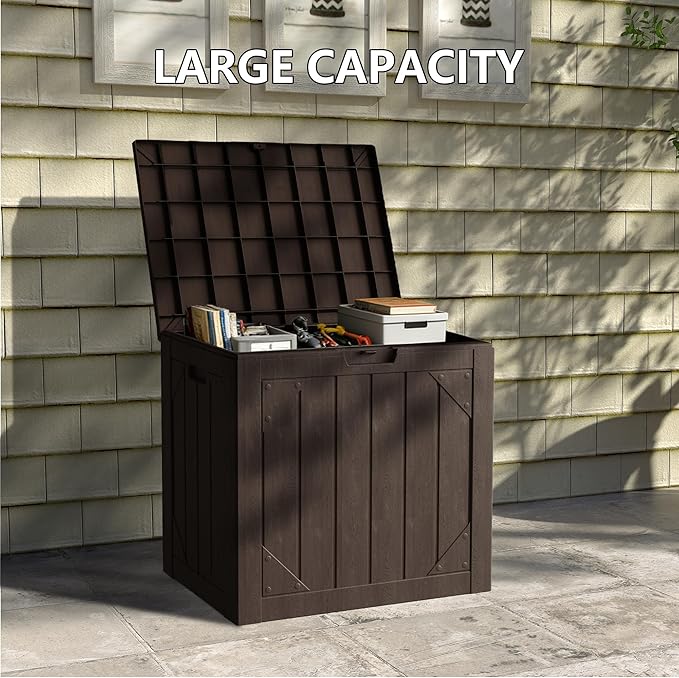 Yardgrace 31 Gallon Resin Deck Box Waterproof Outdoor Storage Box for Patio Furniture Pool Accessories Indoor Storage for Cushion Garden Tools, Brown