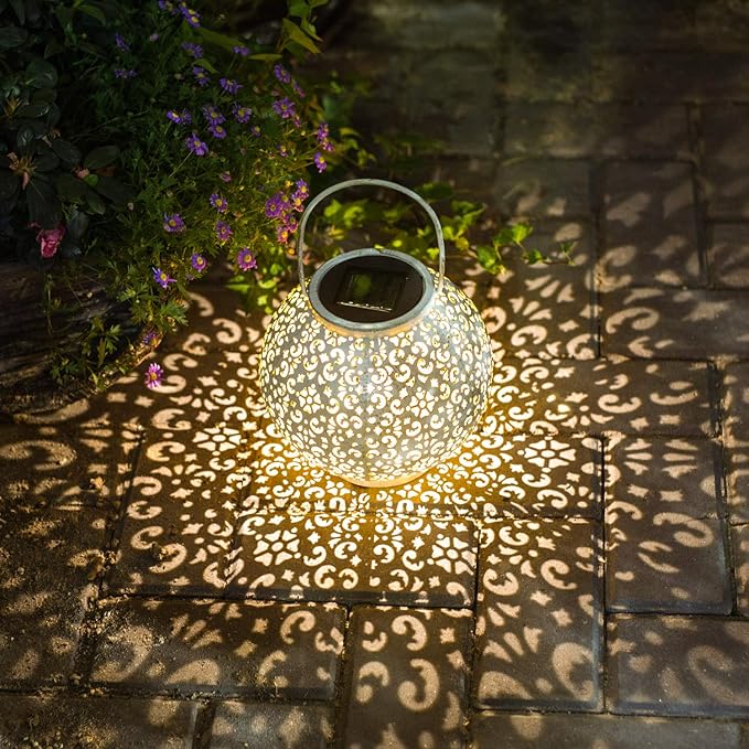 Outdoor Solar Big Lantern Waterproof Garden Decor Gifts for Mom ,Solar Garden Lights for Backyard Table Walkway Christmas Gifts for Grandma Wife (White,1Pack)