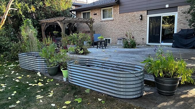 6 Pack 8x3x2FT Galvanized Raised Garden Bed Kit Oval Metal Ground Planter Box Outdoor Bottomless Planter Raised Beds for Vegetables Flowers Herbs Fruits, Gray
