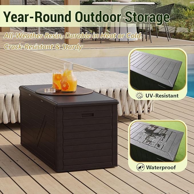 MAKE CHANGES Outdoor Storage Box,260 Gallon Deck Box Outdoor Storage Bench Outside Waterproof Resin Storage Bench, Lockable Patio Cushions, Garden Tools Storage For Furniture, UV Resistant