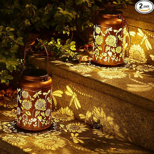 2pack Solar Lanterns Lights Outdoor Hanging Lantern Waterproof Metal LED Dragonfly Christmas Decor Gifts for Women Men Mom Grandma Solar Light for Garden,Yard,Patio, Lawn,Pathway,Landscape