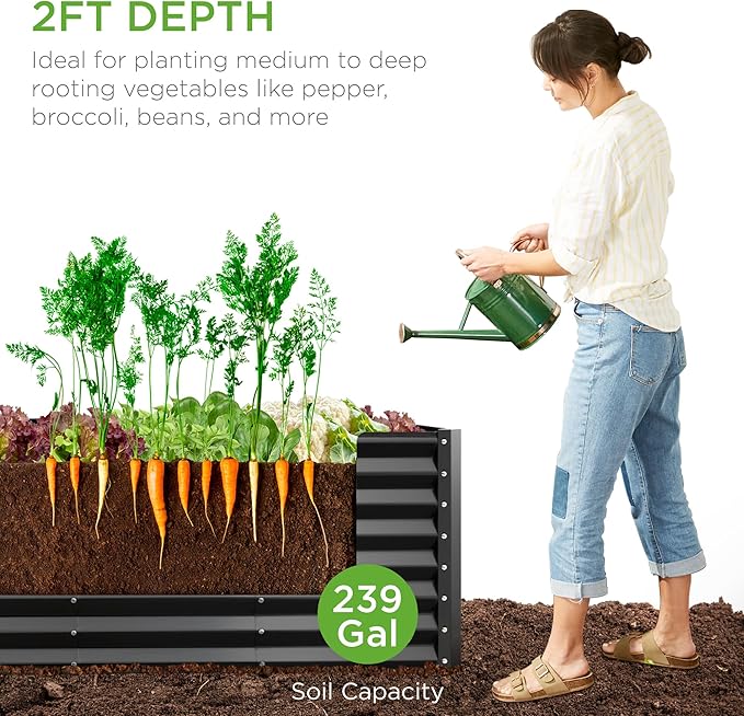 Best Choice Products 8x2x2ft Raised Outdoor Metal Garden Bed, Rectangular Planter Box for Herbs, Flowers, and Deep Root Vegetables w/ 240 Gallon Capacity - Gray