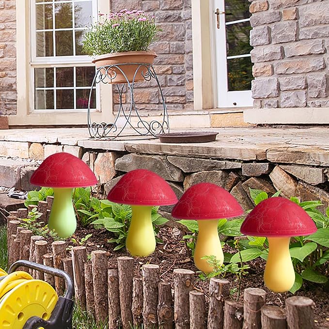 Solar Mushroom Lights Garden Decor 8 Red Crack Mushrooms Outdoor Decor Stake Lights, Waterproof Solar Pathway Light Gardening Gifts for Landscape Easter Gnomes Yard Halloween Christmas Decorations