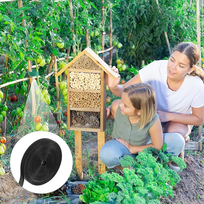 1-Roll Garden Plant Tape, 33 ft x 0.4 in Garden Hook and Loop Plant Ties Multi-Purpose Use Adjustable and Reusable Twist Wire Tape for Plants/Flowers/Vines [Black]