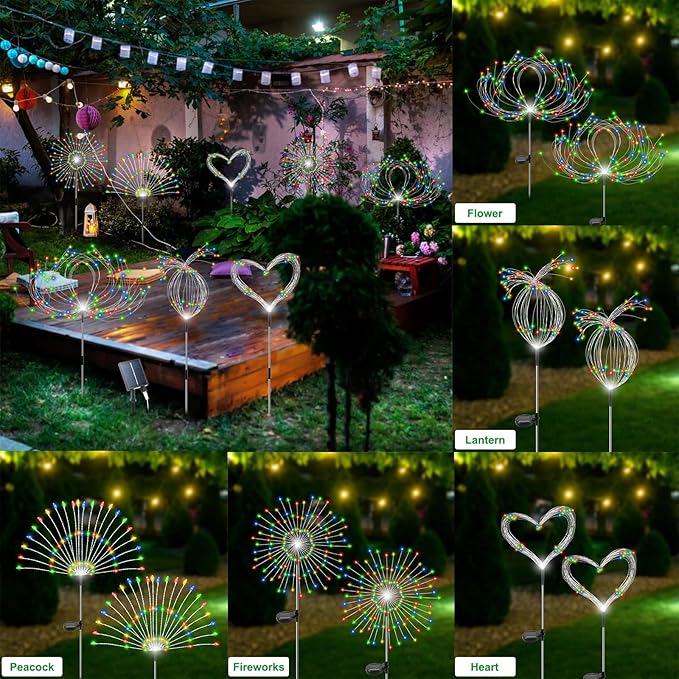 Solar Garden Lights Outdoor Waterproof, 4 Pack Total 480 LED Solar Starburst Sparkler Lights Decorative with 8 Lighting Modes Outside for Flowerbed Pathway Party Christmas Decoration, Multicolor