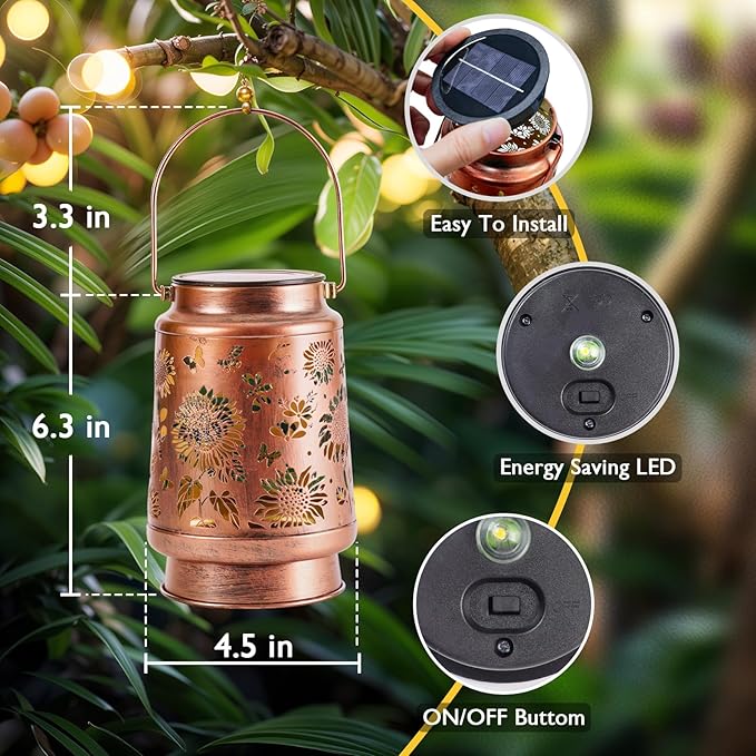 Homemory Christmas Gifts for Women Mom Grandma, Solar Lanterns Sunflower Lights Outdoor Waterproof Garden Decor, LED Hanging Solar Lights for Yard, Patio, Backyard, Porch, Lawn