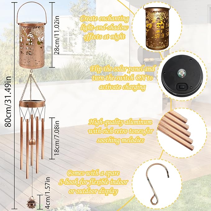 German Shepherd Solar Wind Chimes for Outside - Dog Decor Gifts Outdoor Solar Lantern Wind Chimes, Metal Decorative Hanging Lights for Patio Porch Yard Lawn