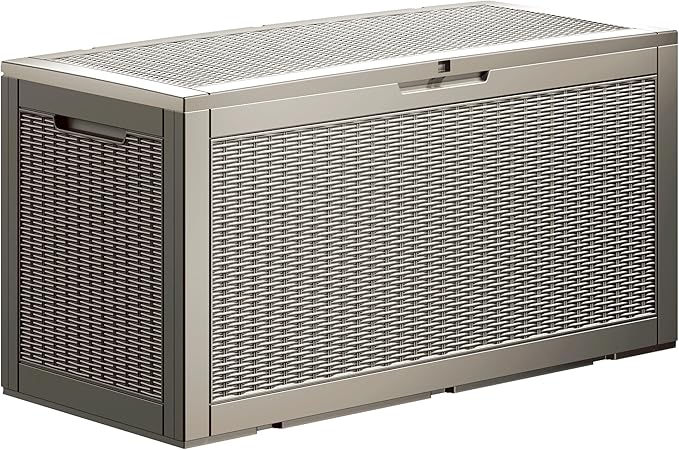 100 Gallon Lockable Resin Outdoor Storage Box, Waterproof & Weather Resistant Deck Box for Patio Cushion, Garden Tools & Pool Accessories, Grey