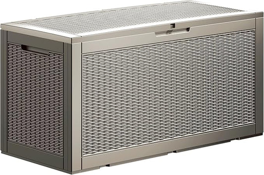 100 Gallon Lockable Resin Outdoor Storage Box, Waterproof & Weather Resistant Deck Box for Patio Cushion, Garden Tools & Pool Accessories, Grey