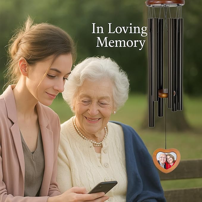 Personalized Memorial Wind Chimes with Photo – 32" Outdoor Bereavement Wind Chimes for Loss of Loved One, in Loving Memory Sympathy Gift, Memorial Garden & Patio Wind Chime Decor