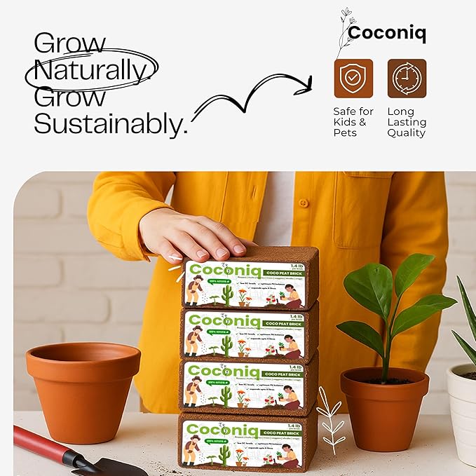 Coco Coir Block 10 Pounds - Large Compressed Coconut Fiber Brick for Potting, Gardening, Planting, Seed Starting, Indoor & Outdoor Plants