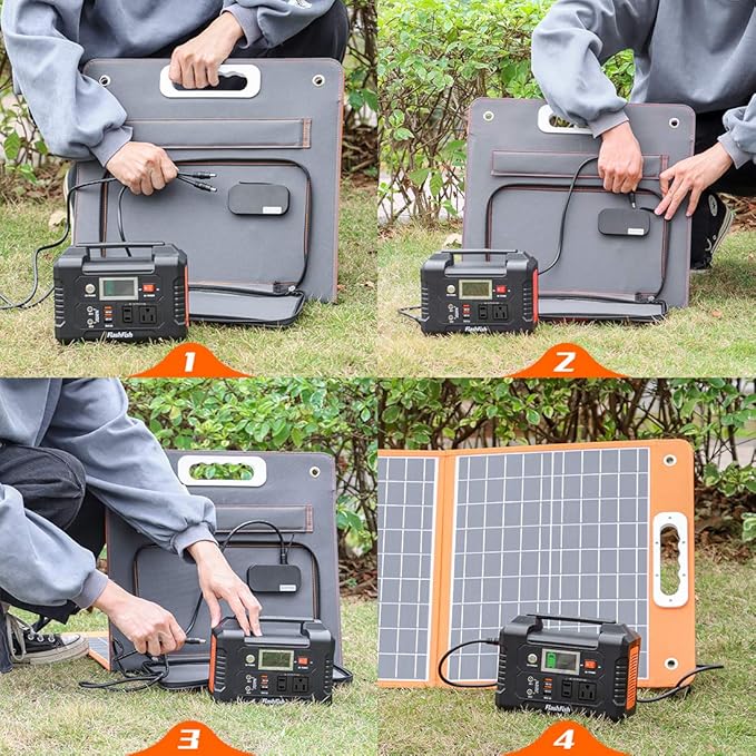 Solar Generator With Solar Panel Included, FF Flashfish 200W Portable Power Station+60W Solar Panel(DC/USB-A/USB-C Output), Backup Power Battery And Solar Panel Kit For Home Blackout/RV/Camping
