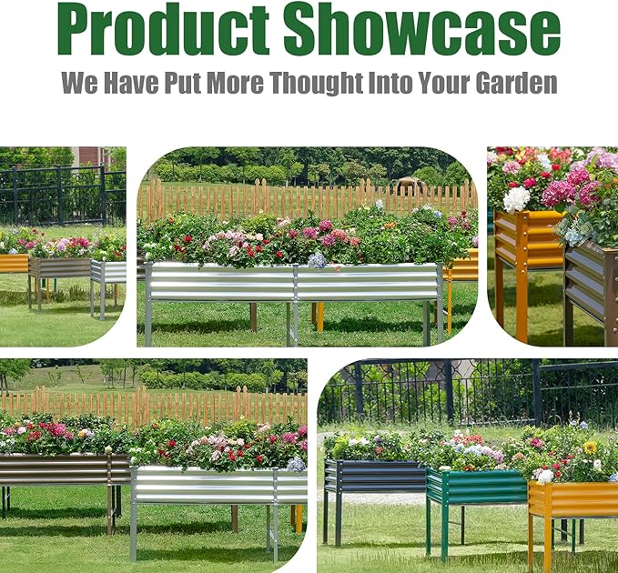 Land Guard Galvanized Raised Garden Bed with Legs, 96×24×32in Raised Garden Beds Outdoor with Drainage Holes, Planter Boxes Outdoor for Backyard, Patio, Balcony, 1200lb Capacity, Gray