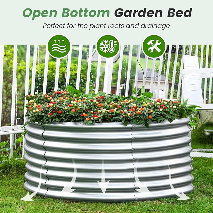 Land Guard 4×4×2ft Galvanized Raised Garden Bed Kit 2Pcs, Planter Raised Garden Beds Outdoor, Round Clearance Raised Garden Beds for Gardening Vegetables (Silver)