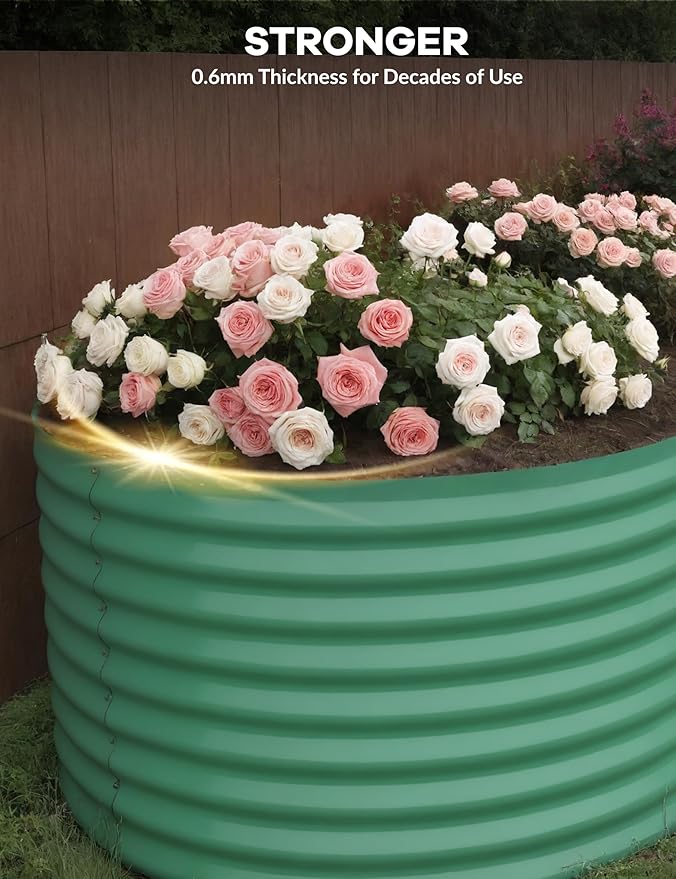 IDEAHOUSE 2-Pack Raised Garden Bed - Heavy-Duty Galvanized Steel Outdoor Planter Box for Vegetables, Flowers & Herbs - Rust-Resistant, Easy-Assembly Garden Box, Beige/Green