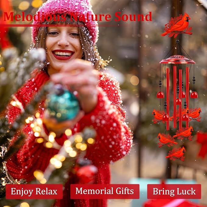Cardinal Gifts for Women, Cardinal Wind Chimes for Outside, in Memorial Loved One Wind Chimes for Outdoor Garden Patio Yard Decor, Birthday Christmas for Mom Grandma