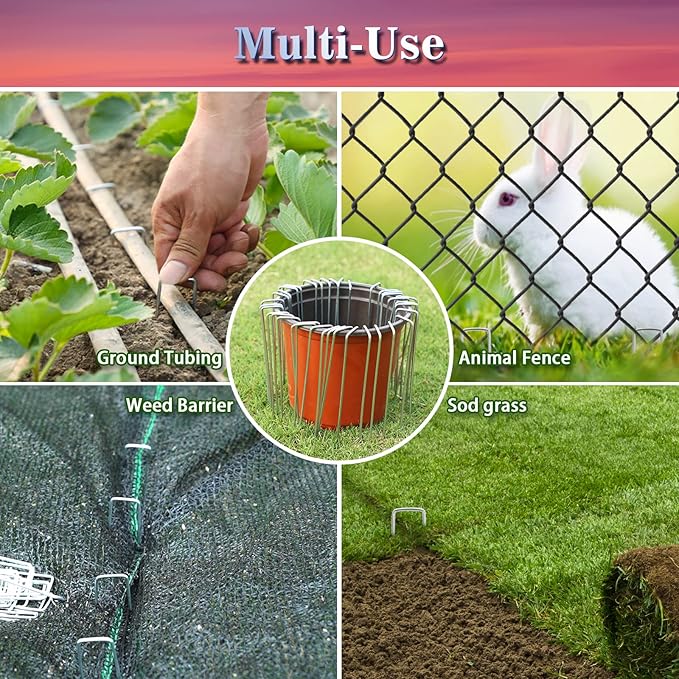 Gtongoko 120 Pack 4 Inch Galvanized Landscape Staples Garden Stakes Plant Cover Stakes 11 Gauge Lawn Staples Ground Stake for Landscaping Securing Weed Barrier Fabric, Christmas Decorations