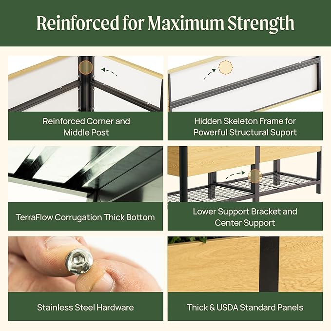 Raised Garden Bed with Legs, 2' x 6' Metal Woodgrain Elevated Outdoor Planters Boxes with Storage Rack for Patio, 1400 lbs Weight Capacity, Raised Beds for Gardening Herb Flowers Vegetables