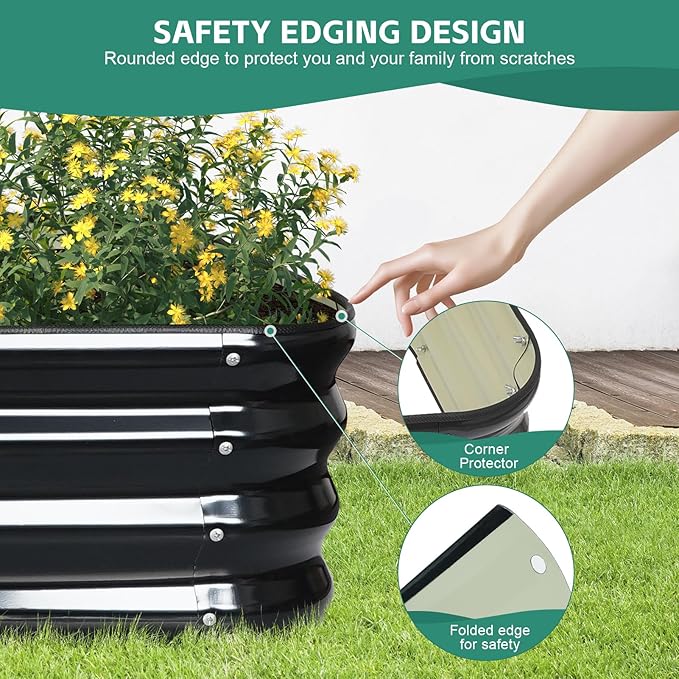 6 in 1 Galvanized Raised Garden Bed - 9x2x1ft (2Packs) Modular Planter Box Outdoor | Metal Raised Bed Kit with Bracing Rods for Gardening Vegetables Flowers Fruits Herbs (Dark Grey)
