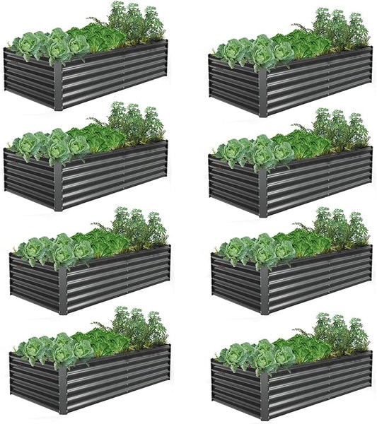 A ANLEOLIFE 8 Pcs 6X3X1.5 ft Rectangular Galvanized Raised Garden Beds Outdoor for Planting Vegetables Flowers Herb, Quartz Grey