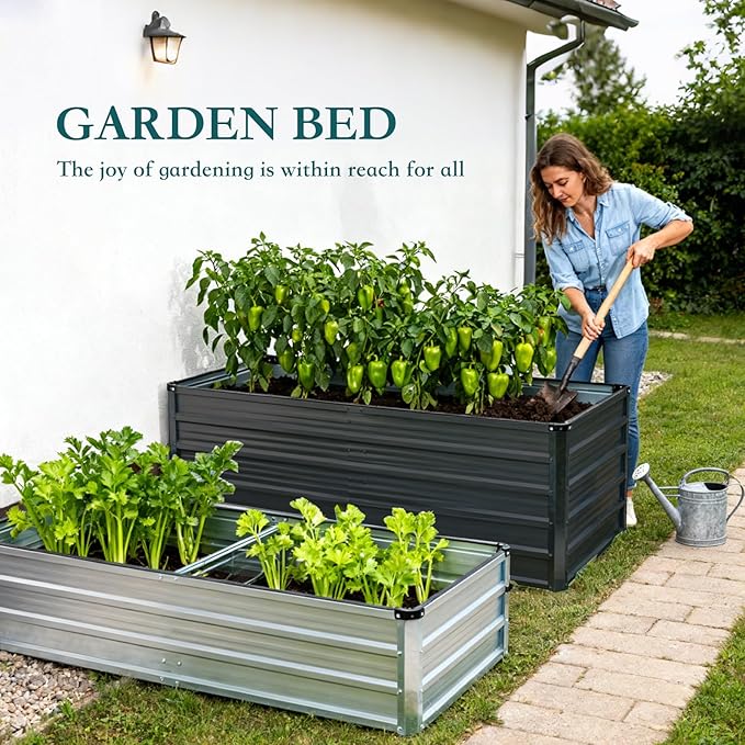 Smug Metal Raised Garden Bed, 6x3x2ft Outdoor Planter Box, Raised Garden Beds for Planting Plants Vegetables, Flowers, Grey Black