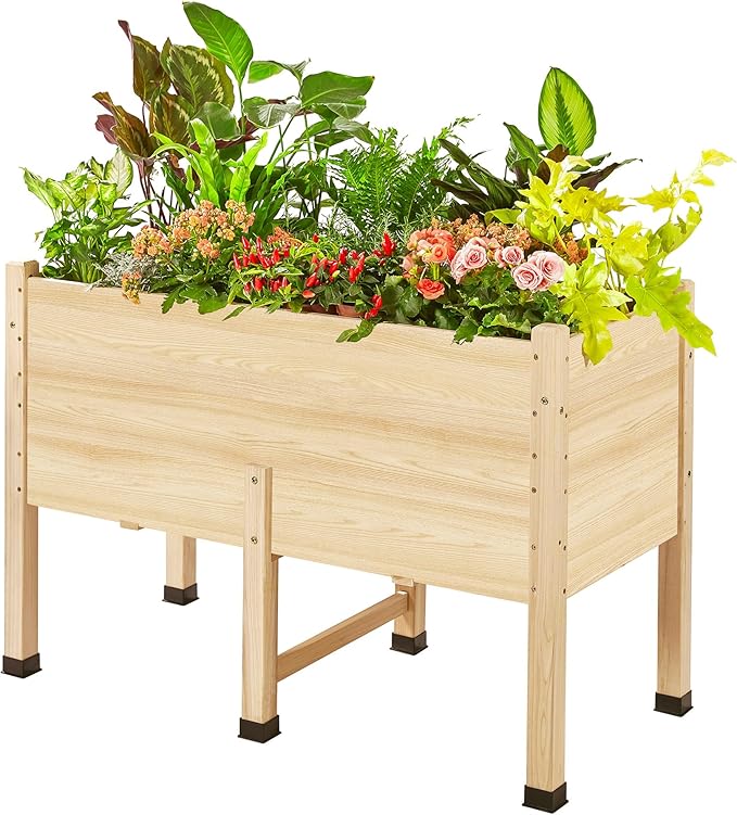 Amerlife 4x2 Ft Raised Garden Bed - Features Legs, Drainage Holes, 16 Inch Depth Ideal for Vegetables, Flowers, Herbs, Elevated Wood Planter Box for Balcony, Patio, and Backyard, Easy Assembly