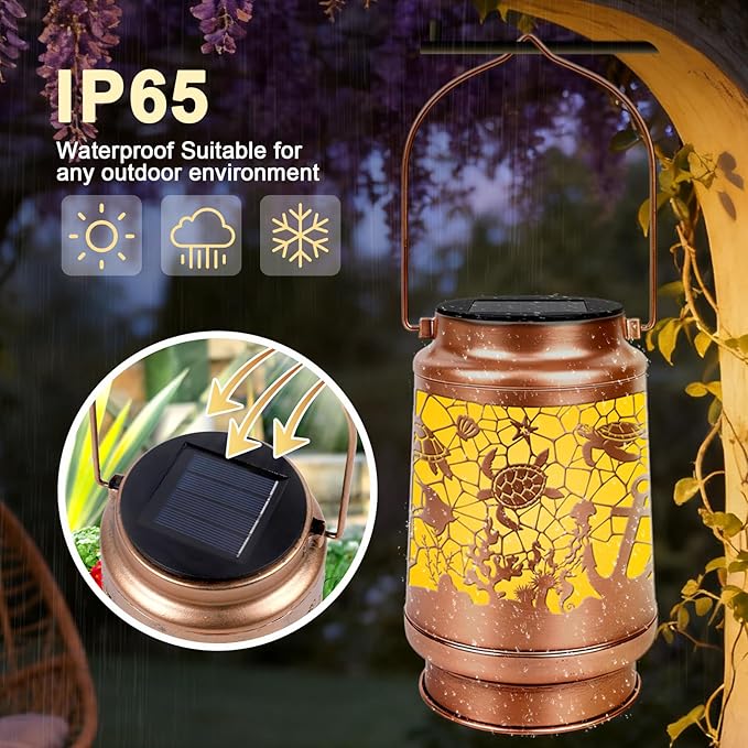Sea Turtle Gift for Women - Sea Turtle Solar Lanterns Outdoor Waterproof, Turtles Garden Decor Hang LED Solar Lights, Mom Grandma Ocean Animal Lovers Christmas Mother's Day Housewarming Gifts