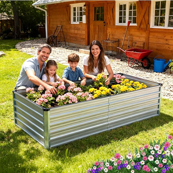 Smug Metal Raised Garden Bed, 6x3x2ft Outdoor Planter Box, Raised Garden Beds for Planting Plants Vegetables, Flowers, Metal Silver