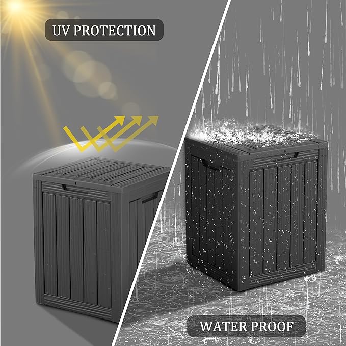 Mersco 28 Gallon Double-Wall Resin Deck Box - Lockable Waterproof Outdoor Storage Box, 151lbs Capacity & Doubles as Seating for Patio Furniture - Garden Tools, Pool Accessories （Black）