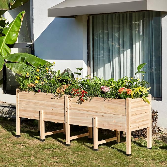 AMERLIFE 8x2 Ft Raised Garden Bed, 16 Inch Depth Featuring Legs, Drainage Holes, Ideal for Vegetables, Flowers, Herbs, Elevated Wood Planter Box for Balcony, Patio, Backyard, Easy Assembly