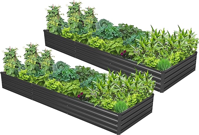 2PCS 10x3x1ft Galvanized Metal Raised Garden Bed Kit,Outdoor Planter Box Vegetables,Flowers,Herbs Durable Rust-Resistant Patio Gardening Beds,Black