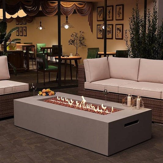 Outdoor Propane Fire Pit Table Set – Premium Marble-Like MgO Finish, 56-Inch Gas Fire Table for Patio, Garden & Backyard, Includes Rain Cover & Lava Rocks