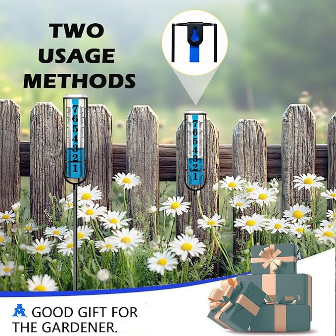 Rain Gauge Outdoor, Freeze Proof Rain Gauges Outdoors Best Rated, 7" Capacity Large Clear Font and Scale Rain Guage with Long Stake for Yard Garden, Rain Water Meter with Two Plastic Replacement Tube
