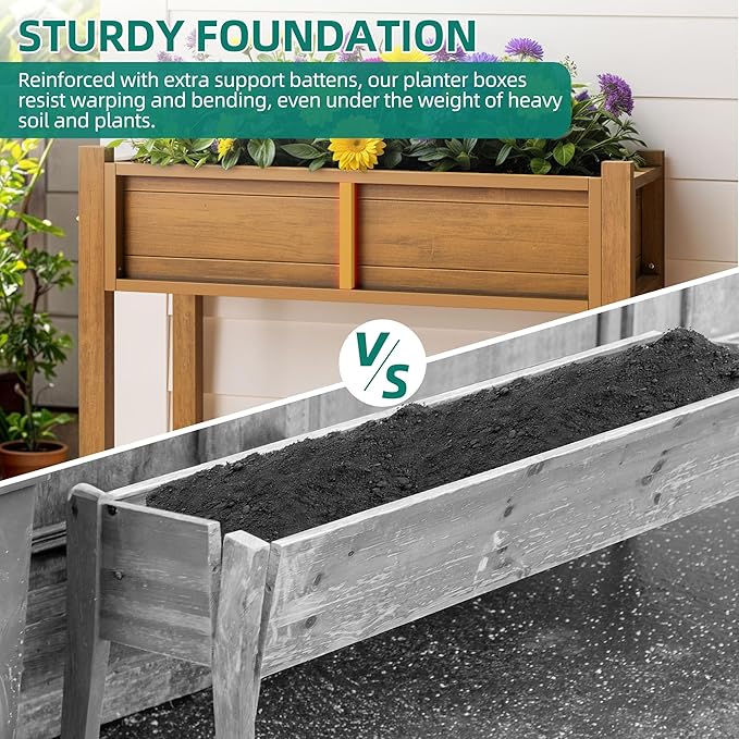 YITAHOME Elevated Garden Bed Raised Garden Bed with Legs & Drainage Hole Weatherproof Elevated Planter Box Patio Planters for Herbs Vegetables Flowers Plant Bed for Garden Balcony Backyard, Teak