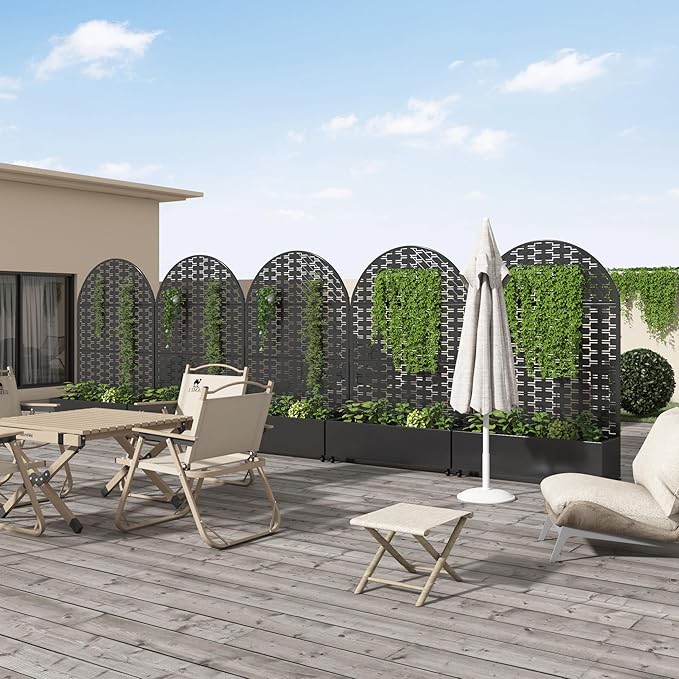 Casaphoria Metal Raised Garden Bed with Trellis and Wheels, 72"x47"x16" Arched Planter Box for Climbing Plants, Vegetables & Vines, Features Drainage Holes and Privacy Screen (Black-Square)