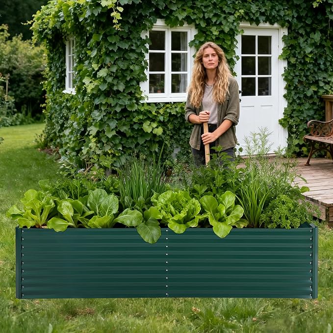 Galvanized Raised Garden Bed Kit with Cover Heavy-Duty Modular Metal Planter Raised Beds for Vegetables with Tool-Assisted Simple Assembly, Reinforced Panels & Optimal Drainage