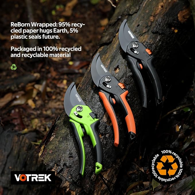 VOTREK Pruning Shears for Gardening - 8.5" Garden Clippers with SK5 Blade, Stepless Adjustable Handle for All Hand, Ergonomic Bypass Plant Pruners Scissors for Heavy Duty Branch Bush Rose Tool