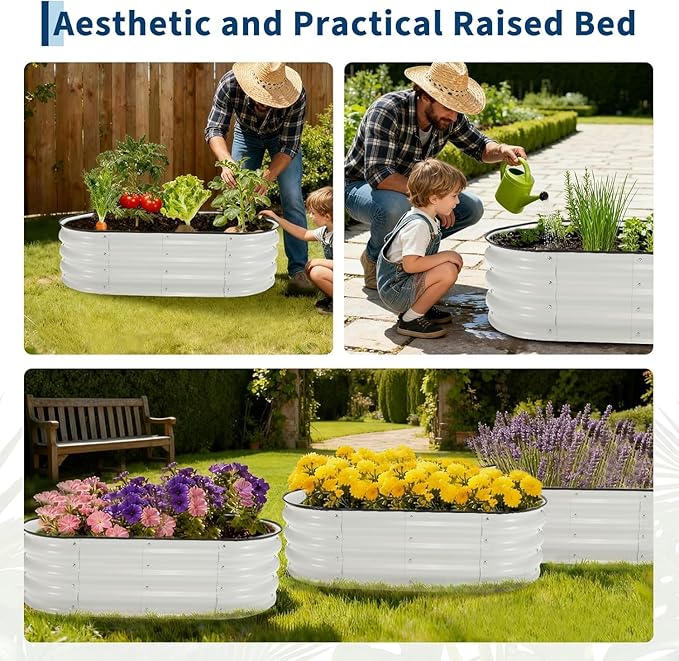 4×2×1 Ft Galvanized Steel Raised Garden Bed, Outdoor Metal Planter Boxes for Vegetables, Flowers & Herbs, Above-Ground Gardening Beds White
