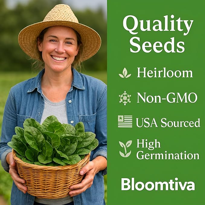 Bloomsdale Spinach Seeds for Planting Outdoors and Indoors - 715 Heirloom 𝗡𝗢𝗡-𝗚𝗠𝗢 Spinach Seeds for Hydroponics – High Germination Rate - Made in 𝗨𝗦𝗔 (Spinacia Oleracea)