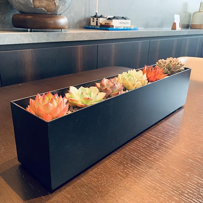 Modern Metal Steel Trough Planter - Rectangle Black Planters for Indoor - 16" Window Sill Planters - Table or Window Boxes Planter - Windowsill Herb(1pc Short Black)