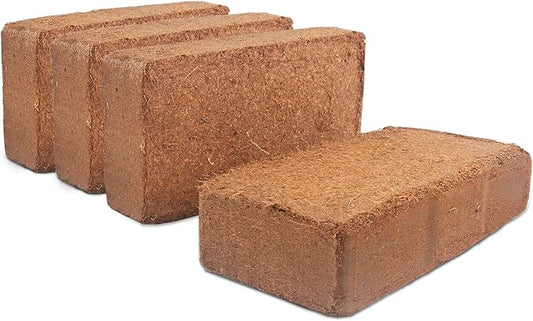 Premium Organic Coconut Coir Bricks -4 Pack Coco Coir Bricks for Planting, Gardening, and Potting Soil Substrate. Low EC & pH Balanced 100% Organic Peat Moss Mix with Fiber from Coconut Husks