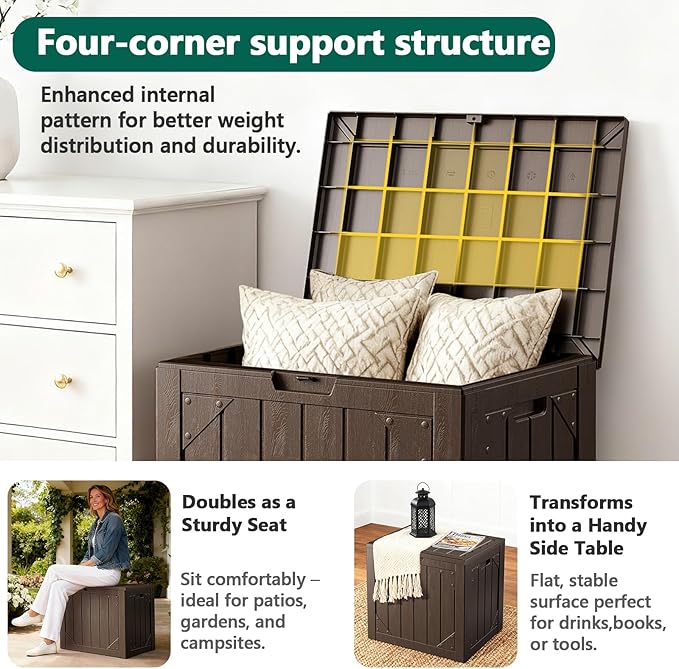 MAKE CHANGES Outdoor Storage Box,30 Gallon Deck Box Outdoor Storage Bench Outside Waterproof Resin Storage Bench, Lockable Patio Cushions, Garden Tools Storage For Furniture, UV Resistant